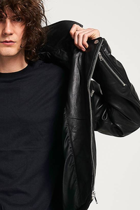 Chaqueta de Motociclista de Cuero Genuino para Hombre, Estilo Urbano, Ecológica, Transpirable, Gruesa y Abrigada para Invierno - Product Image 3