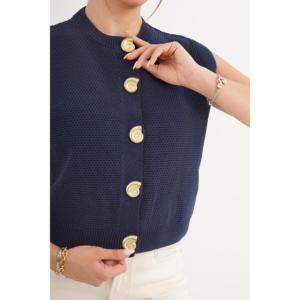 Chaleco de Punto sin Mangas Azul Marino con Botones de Caracol para Uso Exterior, Venta al por Mayor - Product Image 2