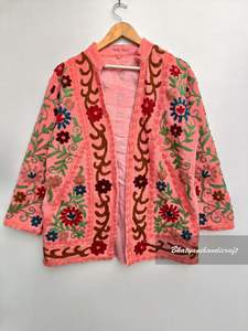 Abrigo Suzani largo de invierno para mujer, superventas, bordado a mano, diseño acolchado Floral, longitud corta, ropa de playa, vestido, Chaqueta de algodón - Product Image 5