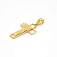 Elegante Colgante de Cruz Cristiana de Oro Sólido de 14K con Rostro de Jesús Tallado en Detalle, Joyería Religiosa Sin Níquel para Uso Diario
