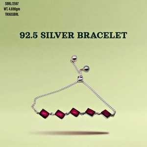 กำไลข้อมือเงิน925สำหรับผู้หญิงสร้อยข้อมือเพชร CZ ประดับพลอยสีแดงแบบปรับได้ - Product Image 1