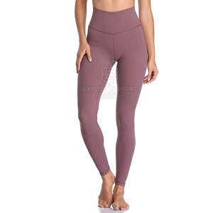 Best Selling Women Mid Elastic Waist Yoga <b>Leggings</b> Solid <b>Pattern</b> Custom Color Lightweight & Breathable Workout Pants in Stock - Product Image 1