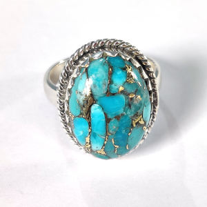 Blue Copper <b>Turquoise</b> 925 Sterling Silver <b>Ring</b> Classic Style Handmade Oval Shape Gemstone Wedding <b>Ring</b> for Women - Product Image 4