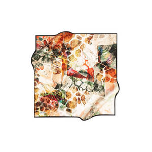 Floral Cotton and Silk Scarf with Beige Base and Black Border - Product Image 1