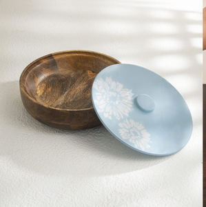 Boîte à rôtis en bois faite à la main couvercle et pince en émail vert en forme ronde de haute qualité boîte à chapati pour ustensiles de cuisine avec couvercle détachable - Product Image 5