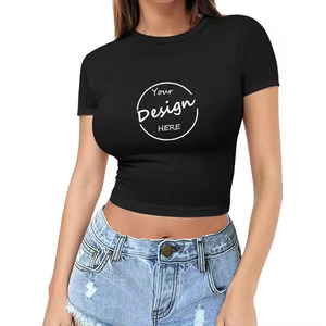 Venta al por mayor de serigrafía personalizada niña bebé algodón poliéster Material nuevo OEM Slim Fit gimnasio recortada camiseta Crop camiseta Mujer - Product Image 5