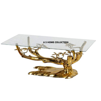 Table basse en aluminium, métal et verre plaqué or avec motif de cerf Mobilier de bureau pour le salon et les chambres à coucher de qualité supérieure