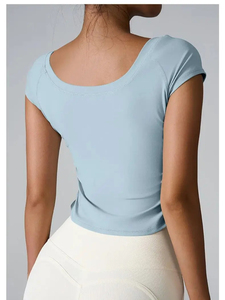 Camiseta de entrenamiento de gimnasio para mujer, camiseta de manga corta ajustada con cuello redondo, Camiseta deportiva para Fitness, camisetas para mujer al aire libre - Product Image 4