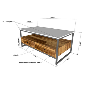 Two-Tiered Minimalist Living Room Furniture 110x60x47cm <b>Sofa</b> <b>Table</b> Durable Rubber Wood Drawers Entry Storage Features-TT68140 - Product Image 5