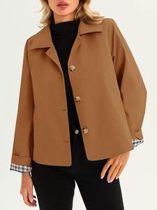 Manteau trench court pour femme, léger, à simple boutonnage, coupe-vent, mode automne-printemps, vêtements d'extérieur - Product Image 6