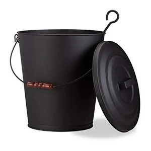 Seau à cendres de grande taille avec couvercle seau à charbon pour cheminée ensemble d'outils foyer seau d'allumage manche en bois - Product Image 1