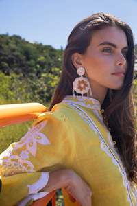 Fiesta de verano mujeres Kaftan Maxi vestido bordado diseñador hecho a mano algodón tres cuartos manga ancha abertura lateral patrones naturales - Product Image 2