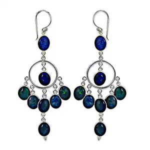 Bohemian 925 <b>Silver</b> Opal <b>Chandelier</b> Earrings Women's Geometric Dangle Party Jewelry Bezel Setting - Product Image 1