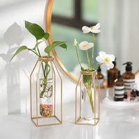 Vase de sol en fer fait à la main avec tube en verre et design de pot