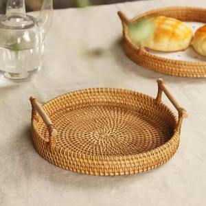 Hand-<b>Woven</b> Natural Vietnam Seagrass Picnic <b>Basket</b> with Rattan Handles Food Serving Tray Wicker Organizer <b>Storage</b> <b>Baskets</b> - Product Image 5