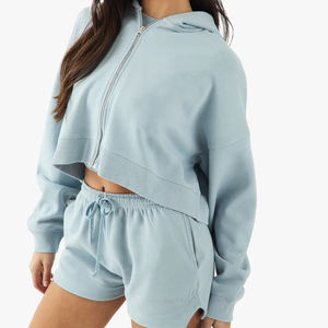 ชุดเซ็ตสองชิ้นลำลองสำหรับผู้หญิงคุณภาพสูง พร้อมซิป / ชุดออกกำลังกายผู้หญิงแบบสั่งทำพิเศษ กางเกงขาสั้นน้ำหนักเบา ชุดเซ็ตคู่สุดฮิต - Product Image 3