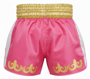 Shorts de boxe pour hommes en satin brodé 3D, imprimé en sérigraphie, 220g, durables, respirants, en polyester, pour entraînement de Muay Thai, Vivouge - Product Image 3