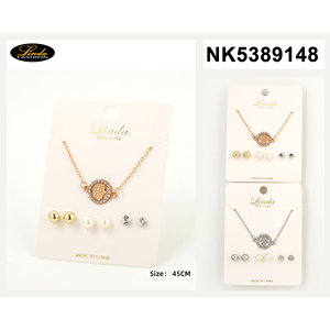 Hamsa สร้อยคอชั้นเสน่ห์วงกลมพร้อมต่างหู3คู่ชุดเครื่องประดับแฟชั่น