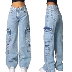 กางเกงยีนส์เอวสูงสำหรับผู้หญิงผ้านุ่มประดับด้วยพลอยเทียมประดับด้วยพลอยเทียมกางเกงขากว้างผ้ายีนส์สลิมมิ่ง - Product Image 6