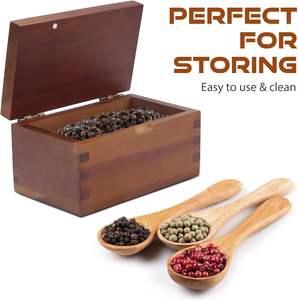 Salt Cellar <b>Wood</b> <b>Box</b> with Flip Lid 5.8 x 3.5 x 2.8 Inches <b>Large</b> <b>Storage</b> Space Natural Acacia <b>Wood</b> Perfect Container - Product Image 4