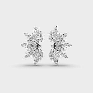 IGI Certified Lab Grown Round Diamond Stud Earrings 14K Yellow / White / Rose Gold <b>Leaf</b> Cluster Floral Diamond Earrings - Product Image 5