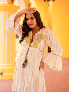 Vestido Largo Bohemio de Algodón con Estampado Floral Hecho a Mano en India, Vestido Informal de Verano para Vacaciones en la Playa para Mujer, Hecho a Mano en India - Product Image 3