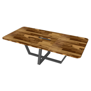 Modern 120x240cm Acacia Wood Meeting <b>Table</b> with Powder-Coated Iron Legs for <b>Office</b> & Hotel Conference Rooms-BH68029 - Product Image 3