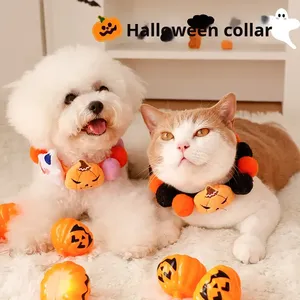 Linda bufanda de calabaza fantasma para perro y pelota de peluche para gato, accesorio de Halloween, collar de pelota para mascota, estilo de personaje para fiesta, accesorio para fotos - Product Image 4