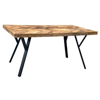 Table à manger ovale pliable artisanale en bois massif avec plateau en chevrons et pieds en métal de style industriel moderne |   Meubles de maison sur mesure, tailles et couleurs personnalisées