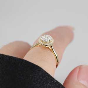 Anillo de Halo de oro macizo de 14 quilates con anillo de diamante de corte brillante redondo cultivado en laboratorio VS1, joyería fina para regalo perfecto de boda o fiesta - Product Image 3