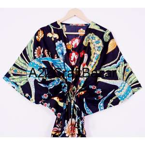 Vestido Midi Ecológico de Algodón con Cuello en V, Estilo Kaftan, Estampado Floral, para Mujer, Ropa de Playa, Verano, Informal, Transpirable - Product Image 2