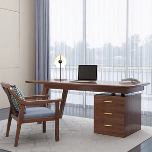 Bureau d'ordinateur en bois de noyer massif - Poste de travail rectangulaire pour cadres DESK2-0046 - Product Image 6