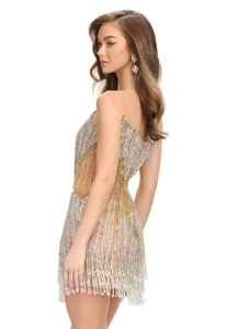 Vestido de Fiesta con Escote Corazón y Cuentas, Sujetador Incorporado, Corte Recto, 100% Poliéster, Chifón Transpirable, Largo hasta la Rodilla, Antiestático - Product Image 6