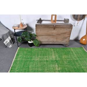 Alfombra de lana turca verde Vintage de 3,9x6,8 pies, patrón de retazos, tejido plano para decoraciones de sala de estar para adolescentes con respaldo de látex - Product Image 3