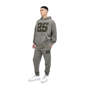 Ensemble de survêtement imprimé numéro vintage délavé pour hommes 2 pièces sweat à capuche et joggers tenue Streetwear polaire lourde vêtements OEM personnalisés - Product Image 1