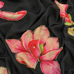 Diseñador exclusivo Atractivo y brillante Color Fancy Floral Printed Tabby Organza Silk Rutine Wear & Party Wear Ladies Saree - Product Image 1