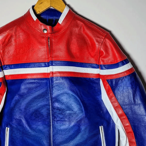 Retro Biker Style Blue Red White Leather Racing Motorbike Jacket CE-Certified Protections Motorcycle Riding Jacket For Men - Product Image 3