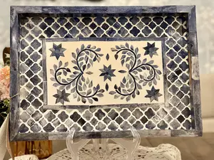 Plateau de service en nacre au design moderne personnalisé avec incrustation d'os de bois pour mariage à domicile ou restaurant - Product Image 4