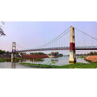Diseño y Construcción de Puente Colgante Tradicional de Estructura de Acero Pesado con Cables de Alambre, Corte y Soldadura, Vano de 152m, Mahadev Ghat Raipur