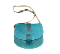 Sac à bandoulière vintage sarcelle bohème à la mode sac à main marocain en cuir véritable fait à la main avec fermeture à glissière pour femmes sacs à bandoulière