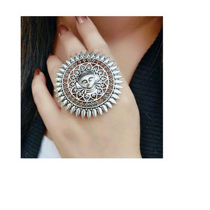 Oxidised Durga <b>Ring</b> Fashionable <b>Adjustable</b> Alloy Jewelry with Rose 18K Gold Plating Trendy Inlay Style Free <b>Size</b> for Gift - Product Image 2