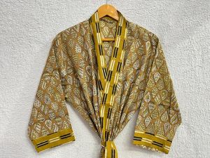 Robe Kimono en coton imprimé Hippie Bagru pour femmes, robe de nuit longue au sol, robes décontractées ethniques naturelles de style Jaipuri - Product Image 2