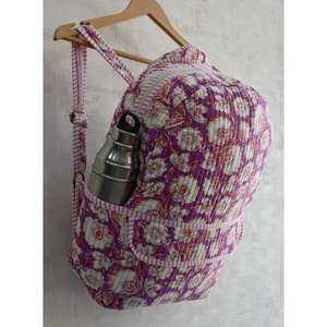 Mini sac à dos en coton matelassé bohème, léger, fait à la main, imprimé à la main en Inde, motif floral, fermeture éclair, unisexe, pour l'école, les voyages, l'usage quotidien - Product Image 3