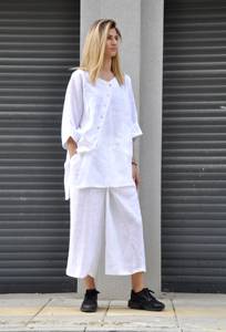 Áo sơ mi linen trắng tự nhiên, kiểu tunic, <span class=keywords><strong>size</strong></span> lớn, dành cho nữ, áo linen, áo kiểu tunic rộng rãi, <span class=keywords><strong>size</strong></span> lớn - Product Image 4