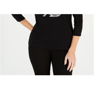 T-Shirt da Donna Karen Scott con Grafica Gatto, in Jersey di Cotone Traspirante, Abbigliamento Estivo, con Paillettes, Vestibilità Aderente, Taglie S-XL, Nero - Product Image 6