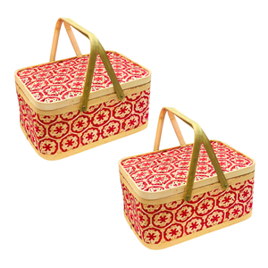 Vintage Style Handwoven Rectangular BAMBOO STORAGE BASKETS with Flower Patterns for Storage & Display Vietnam Handmade - Product Image 1