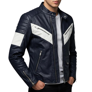 แจ็กเก็ตขี่มอเตอร์ไซด์หนังแท้สำหรับผู้ชายแจ็กเก็ตมอเตอร์ไซค์หนังแท้นุ่มสำหรับแข่งรถจักรยานยนต์ - Product Image 1