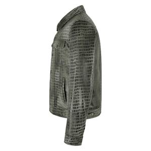 Veste imperméable coupe-vent à col rabattu en cuir de crocodile gaufré pour homme, coupe classique, automne - Product Image 4