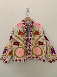 Abrigo de Algodón Bordado a Mano con Flores, Cuello Mandarín, Manga Larga, Talla Grande, Estilo Bohemio para Mujer, Ropa de Primavera - Product Image 1