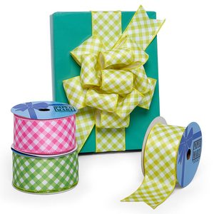 Bright Gingham Floral Polyester Burlap <b>Wired</b> <b>Ribbon</b> Spool Style for Birthday Halloween Wedding Christmas Hanukkah Easter - Product Image 1